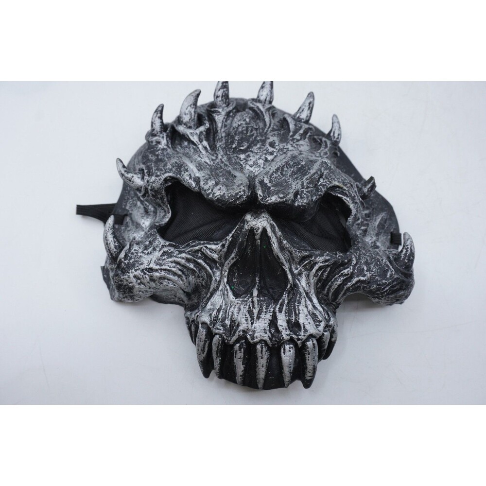 Vintage Silver Demon Skull Spikey Rubber Scary Halloween Mask ~
